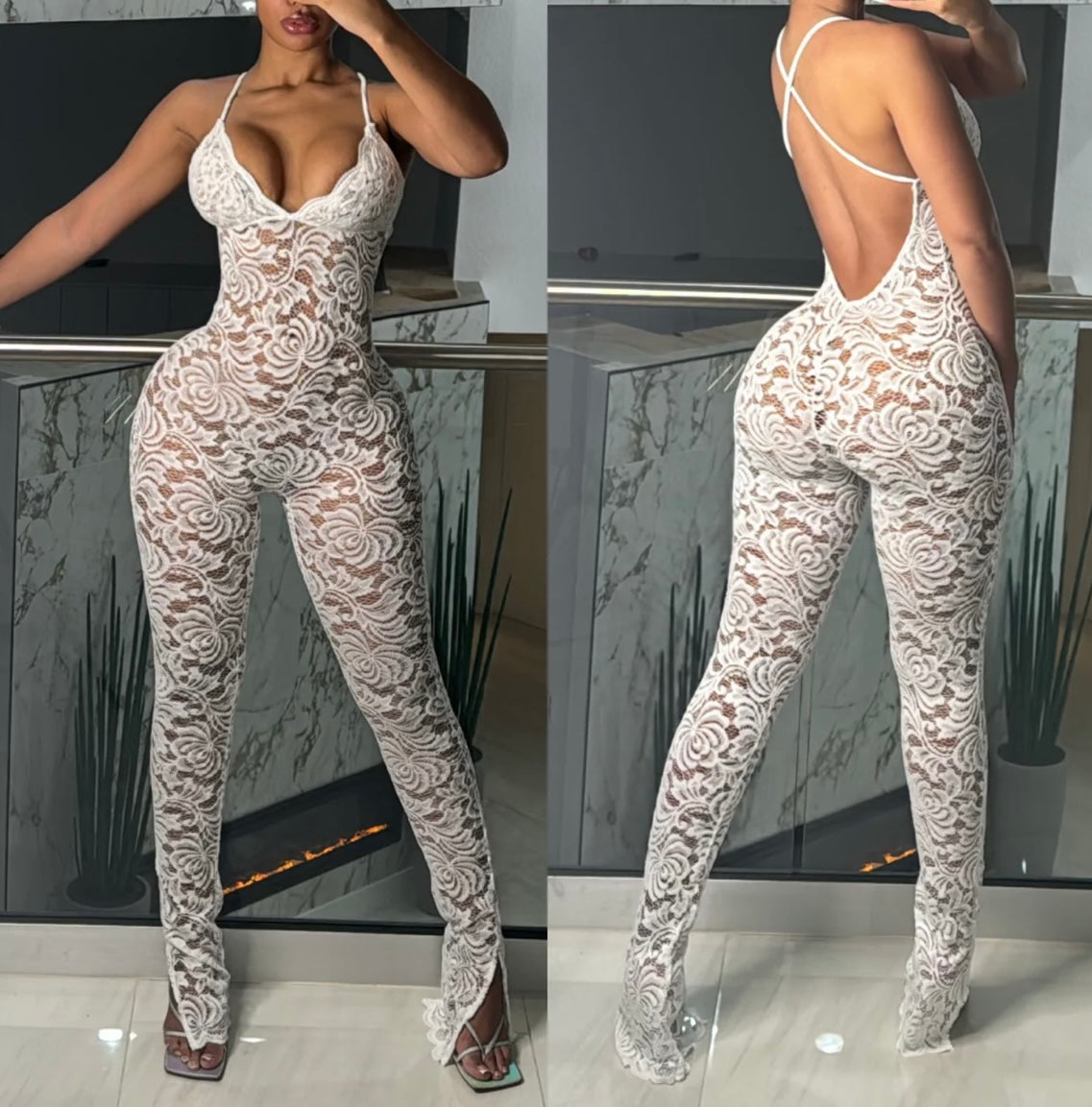 ‘Exotic Lace’ Jumpsuit - White